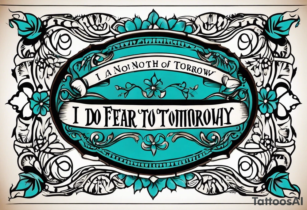 Leather Tooled Western Tattoo with turquoise Jewls a stock tag with G/L on it and the words "I do not and will not fear tomorrow because I feel as though today has been enough. tattoo idea