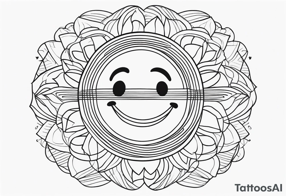 A black and white, fine-lined picture silhouette with a very simple and tiny smiley in the middle tattoo idea