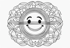 A black and white, fine-lined picture silhouette with a very simple and tiny smiley in the middle tattoo idea