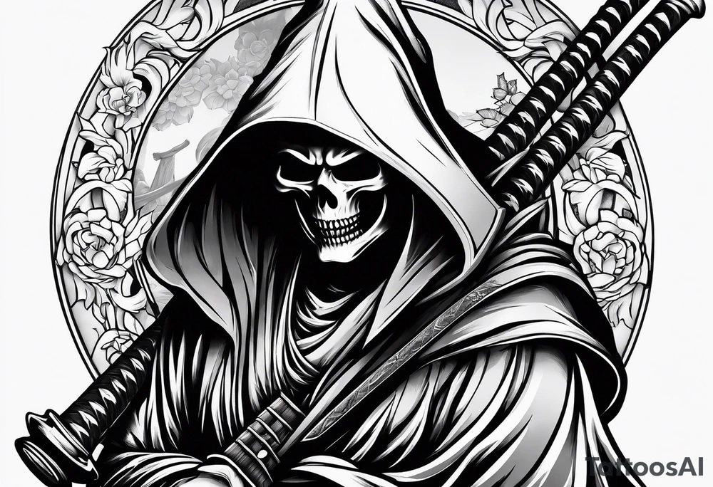katana with grim reaper tattoo idea