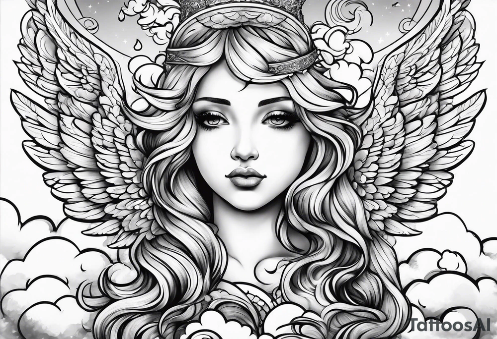 small angels with clouds in the background tattoo idea