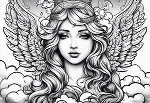 small angels with clouds in the background tattoo idea