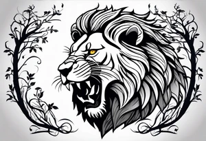 Create an oak tree in the shape of a roaring lion tattoo idea
