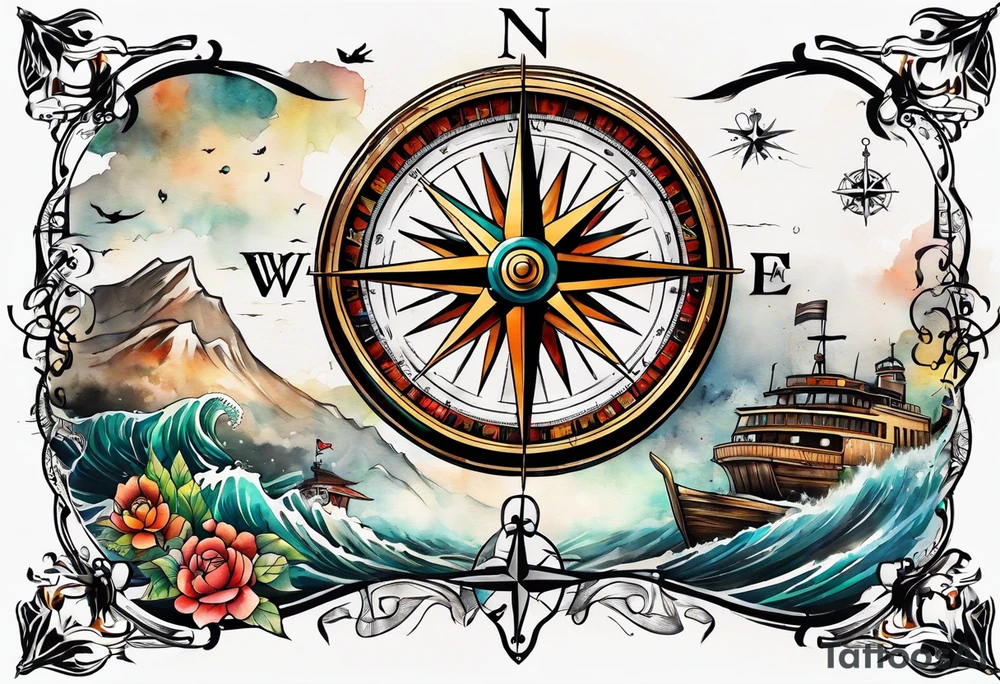 I want a compass combine with Mugiwara Luffy tattoo idea