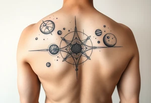 Lower arm sleeve, outer space, planets, geometry, string theory tattoo idea