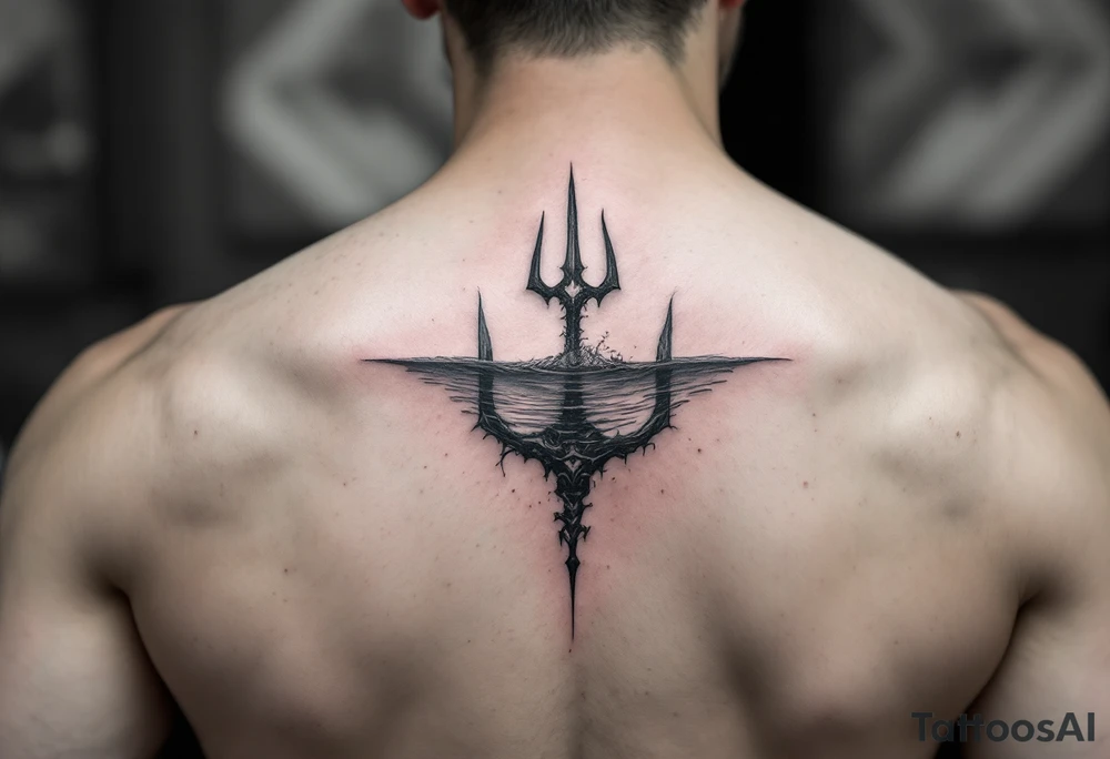 trident half way under water tattoo idea