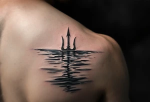 trident half way under calm water tattoo idea