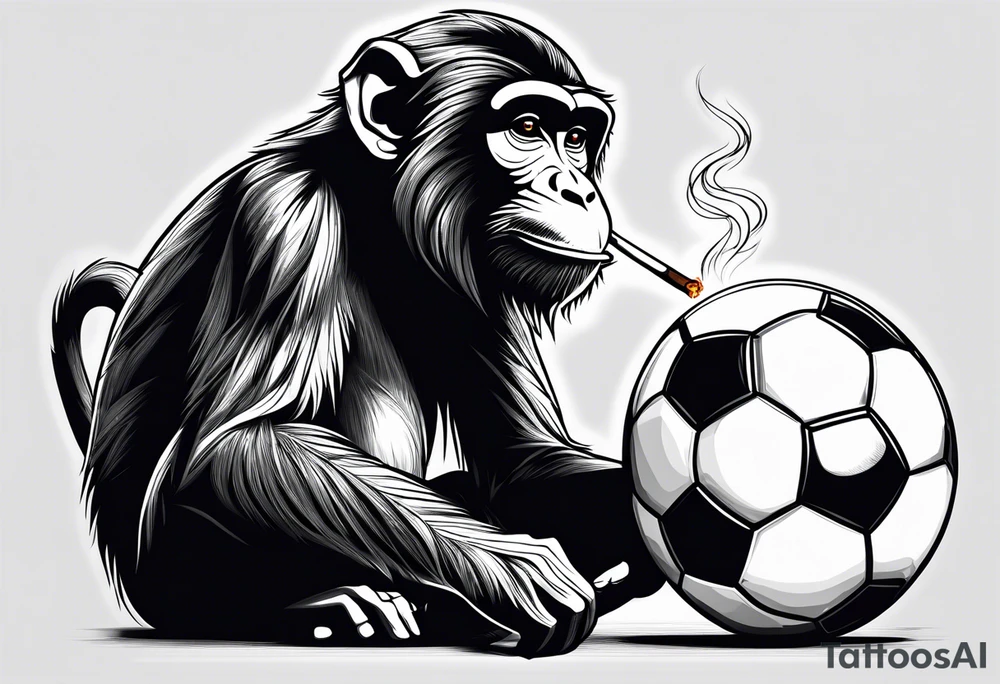 Monkey smoking a blunt on a football ball tattoo idea