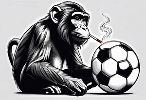 Monkey smoking a blunt on a football ball tattoo idea