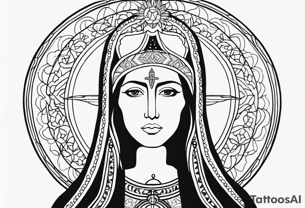 Totus tuus with image of Our Lady of Aparecida tattoo idea