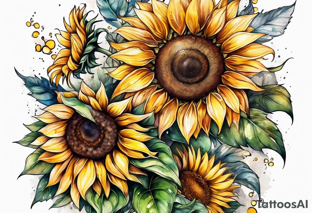 Arm sleeve Foral sunflower and roman numeral tattoo idea