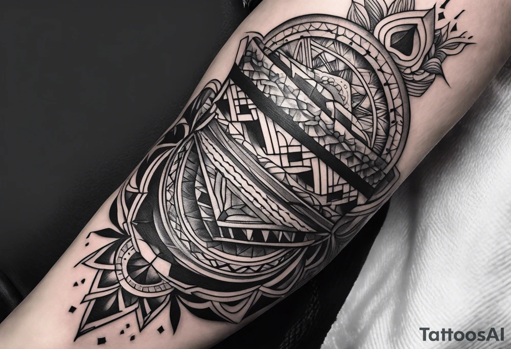 forearm band tattoos, 3 separate segments, solid shapes tattoo idea