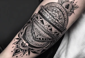 forearm band tattoos, 3 separate segments, solid shapes tattoo idea