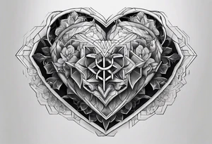 hexagon chest heart tattoo idea