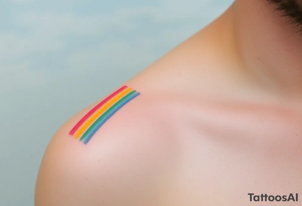 A vibrant rainbow stretching across a cloudy sky, with soft pastel gradients, symbolizing hope after a storm tattoo idea