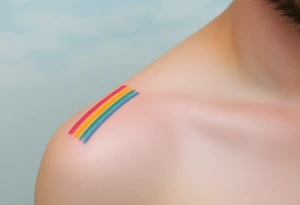 A vibrant rainbow stretching across a cloudy sky, with soft pastel gradients, symbolizing hope after a storm tattoo idea