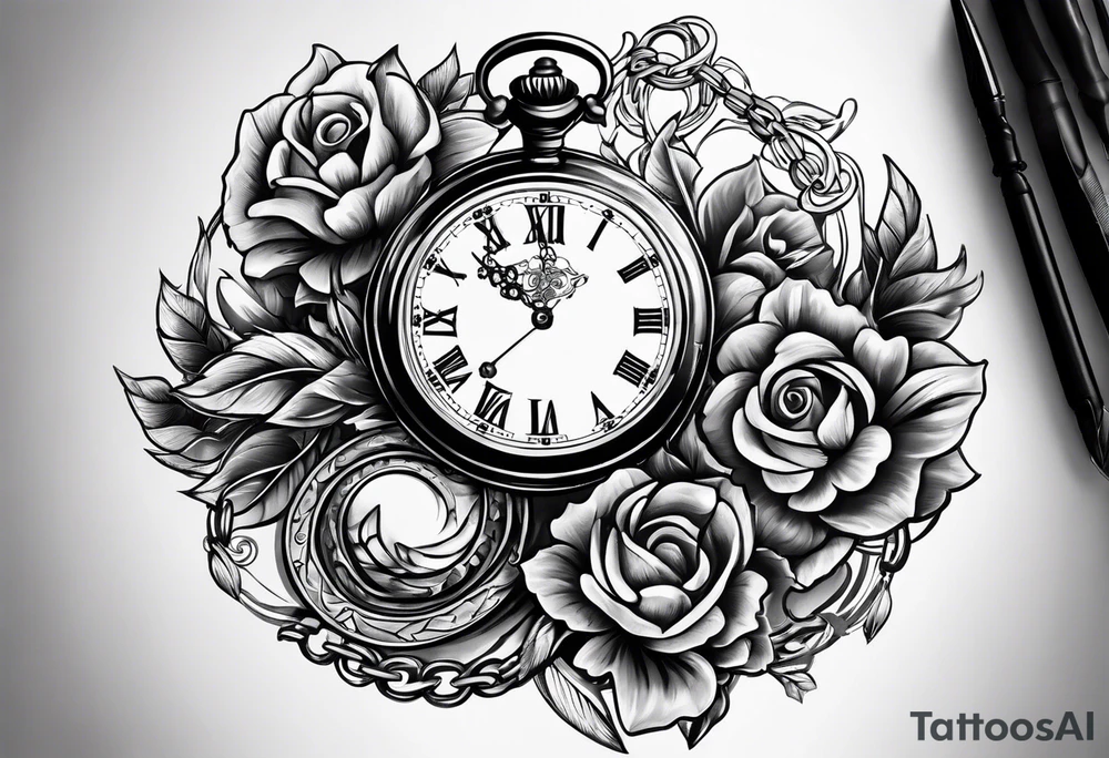 pocket watch chain tattoo idea