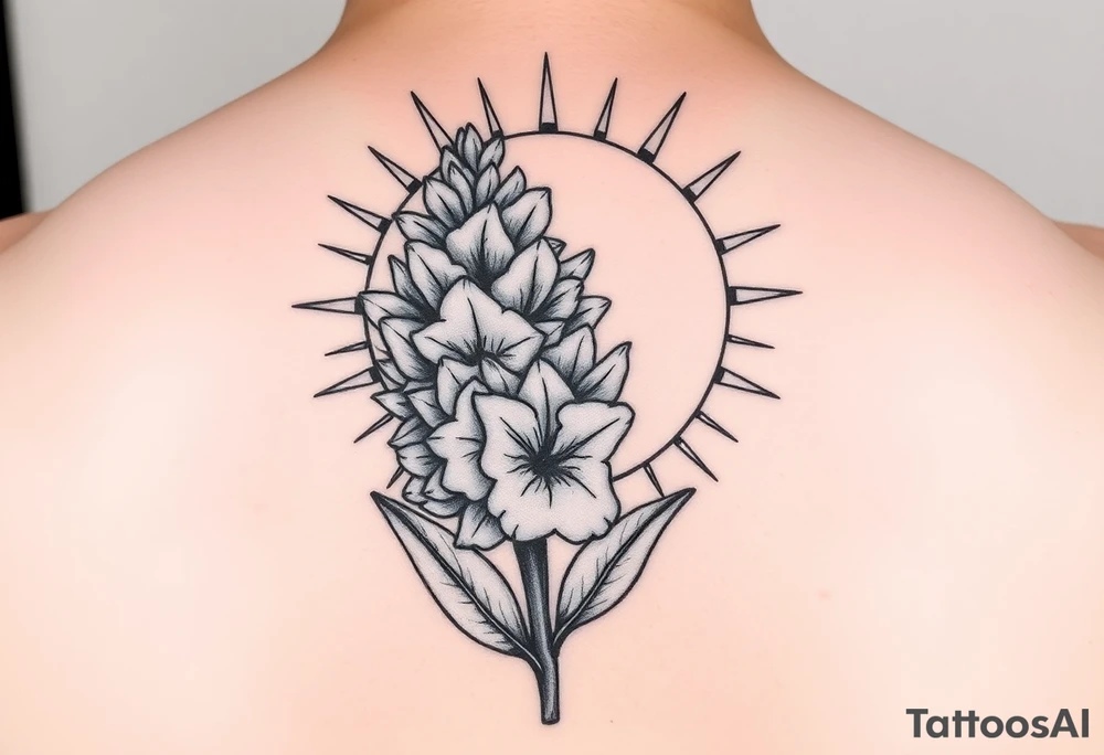 hyacinth flower in front of the sun tattoo idea