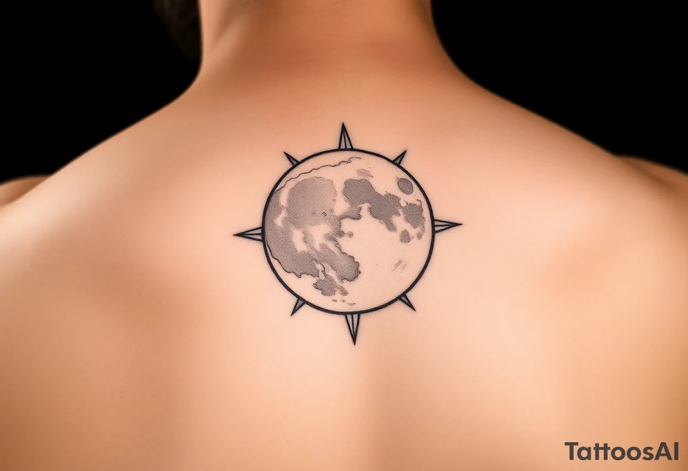 A fine line moon with the sun behind it tattoo idea