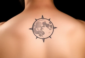 A fine line moon with the sun behind it tattoo idea