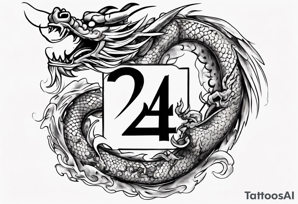 Number 24 with a Chinese dragon around it tattoo idea