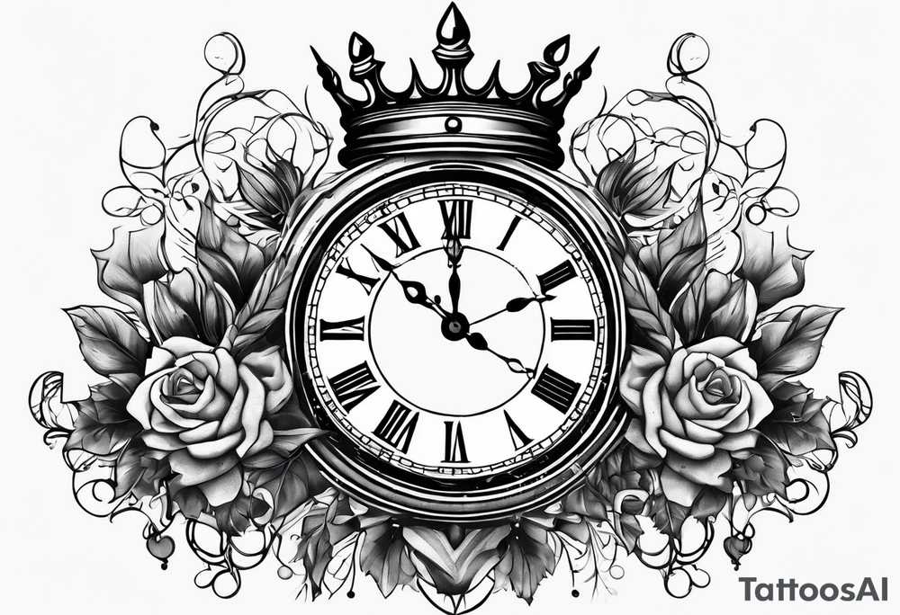 broken clock, king crown made with hope tattoo idea