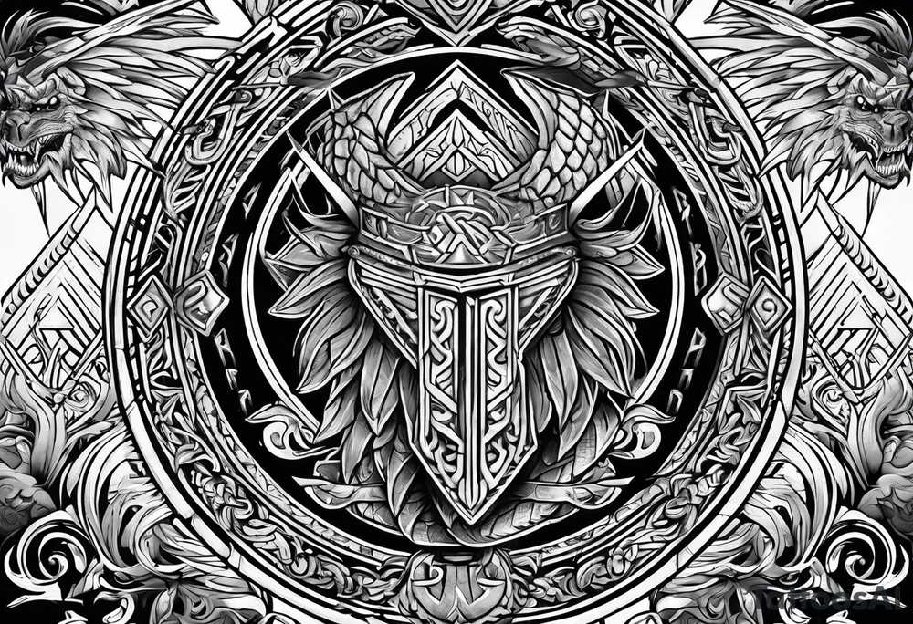 Valhalla sword shield long ship dragon head axe Valknut tattoo idea