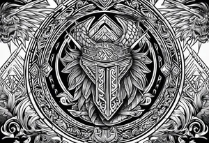 Valhalla sword shield long ship dragon head axe Valknut tattoo idea