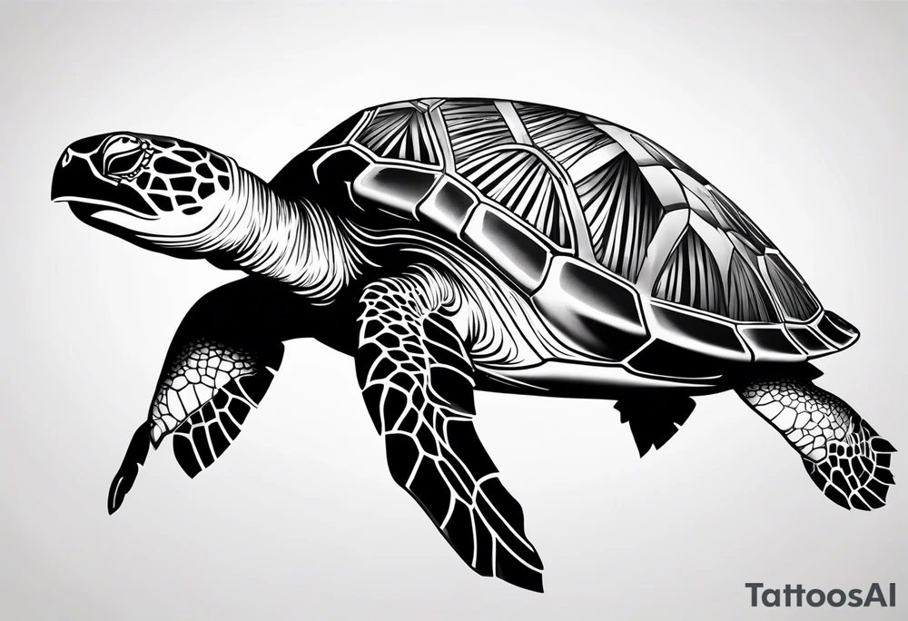 Full leg sleeve sea turtle tribal tattoo idea