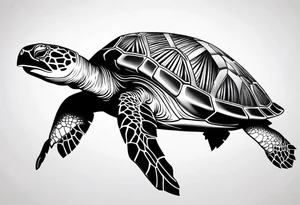 Full leg sleeve sea turtle tribal tattoo idea