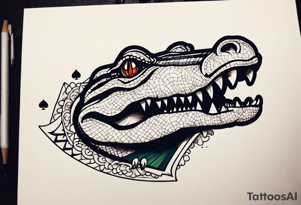 Alligator biting a 2 of spades card tattoo idea
