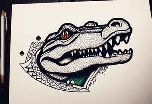 Alligator biting a 2 of spades card tattoo idea