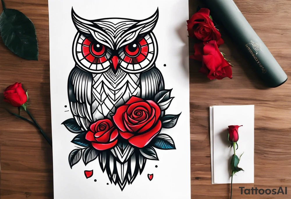 Color owl. 
Three red roses 
On the forearm tattoo idea