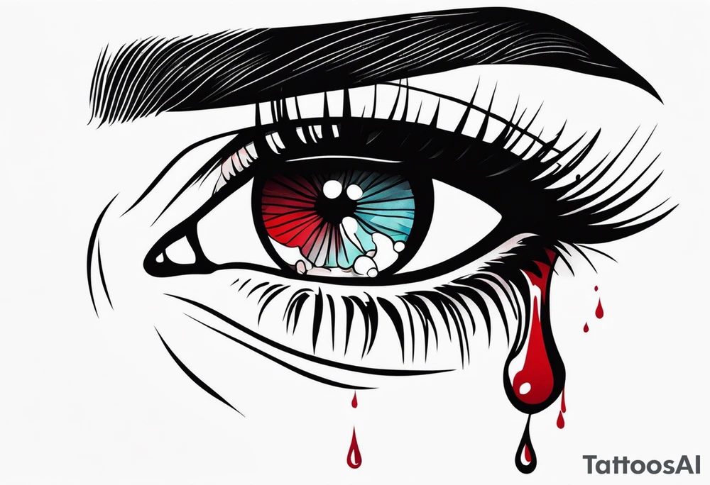 Bleeding tears flow from eye tattoo design nope eyebrow tattoo idea