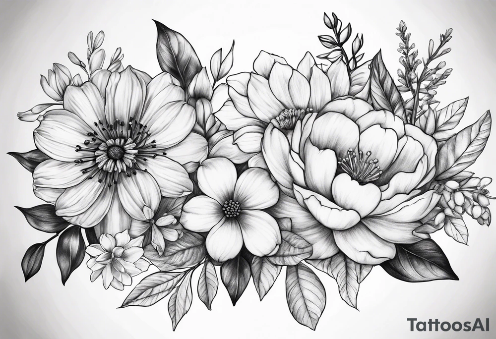 December october and march birth flower sleeve tattoo idea