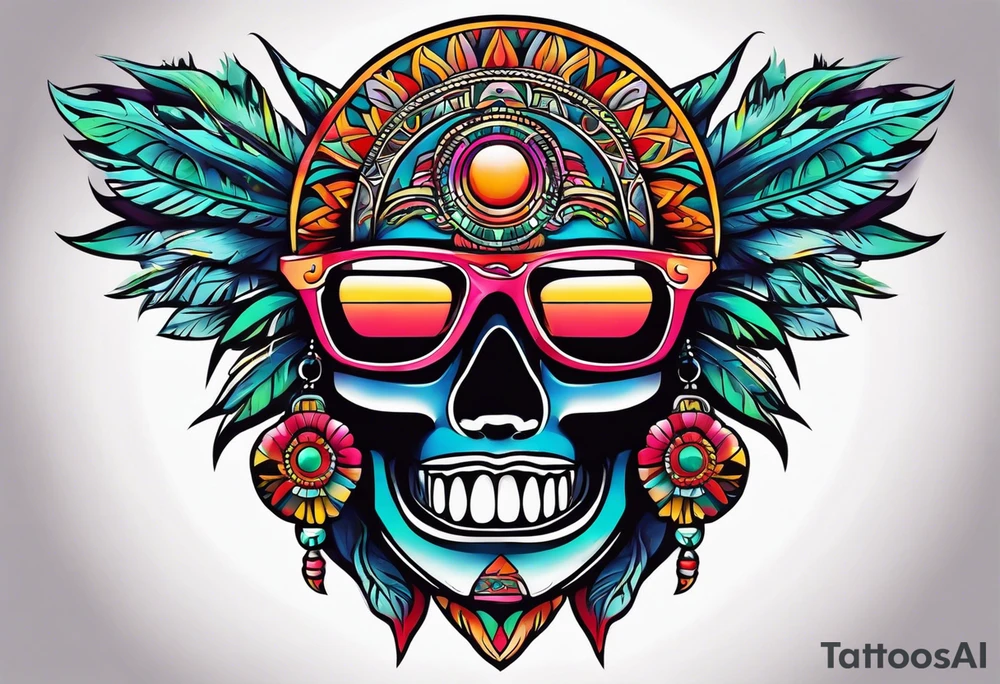 Colorful sunglasses mayan tattoo idea
