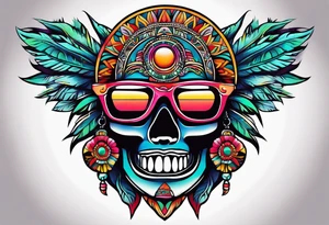 Colorful sunglasses mayan tattoo idea
