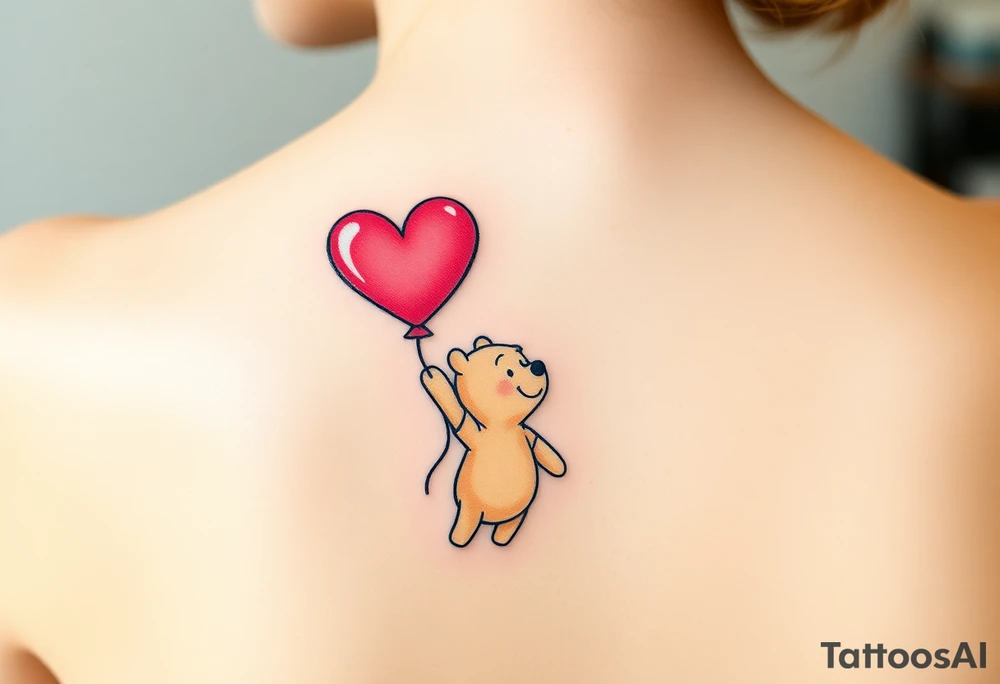 Winnie the pooh with a huge 
heart balloon tattoo idea