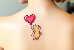 Winnie the pooh with a huge 
heart balloon tattoo idea