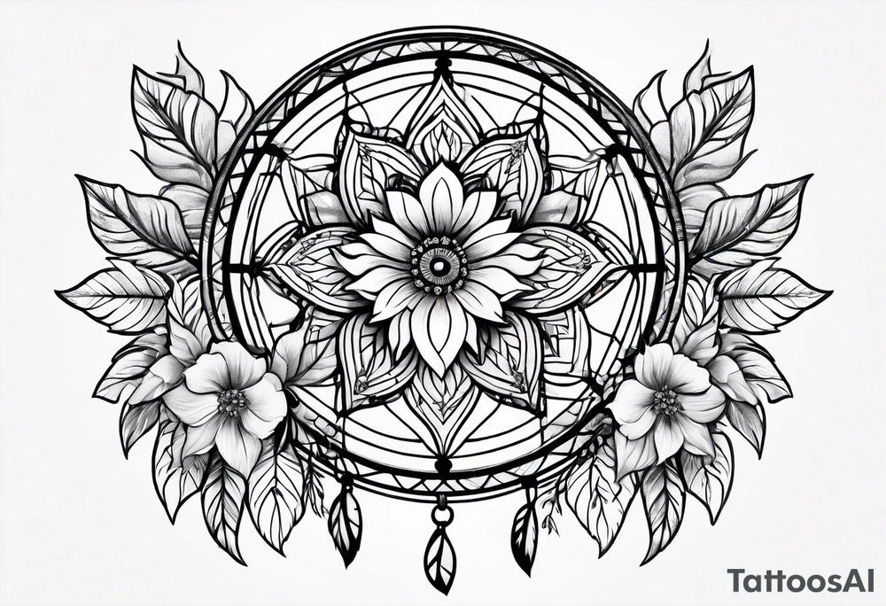 Dream catcher with flowers tattoo idea