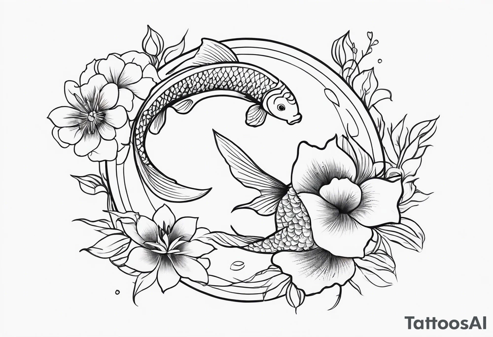Koi fish with Taurus birth flower in the middle tattoo idea