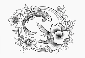 Koi fish with Taurus birth flower in the middle tattoo idea