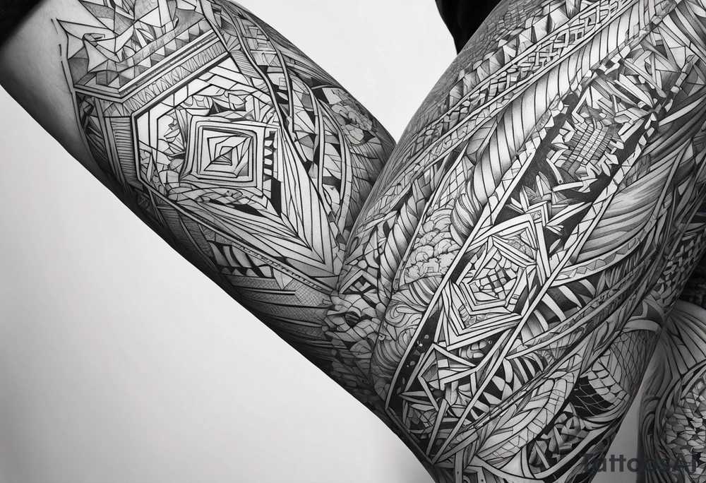 pattern geometric full male leg tattoo idea