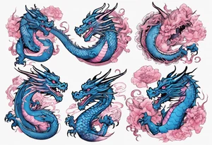 blue pink dragons tattoo idea