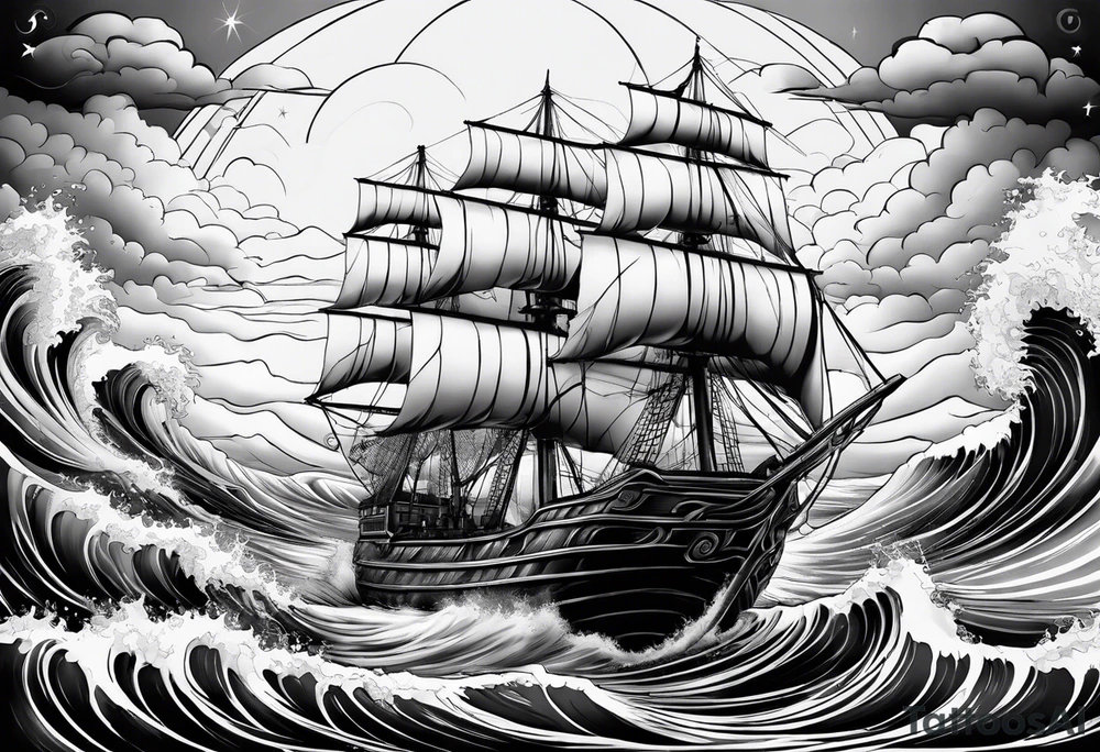 god, stormy sea, full length tattoo idea