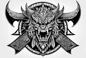 Valhalla sword shield dragon head axe Valknut tattoo idea