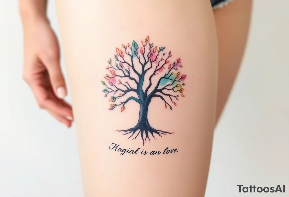magical tree of life with a saying underneath tattoo idea
