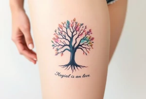 magical tree of life with a saying underneath tattoo idea