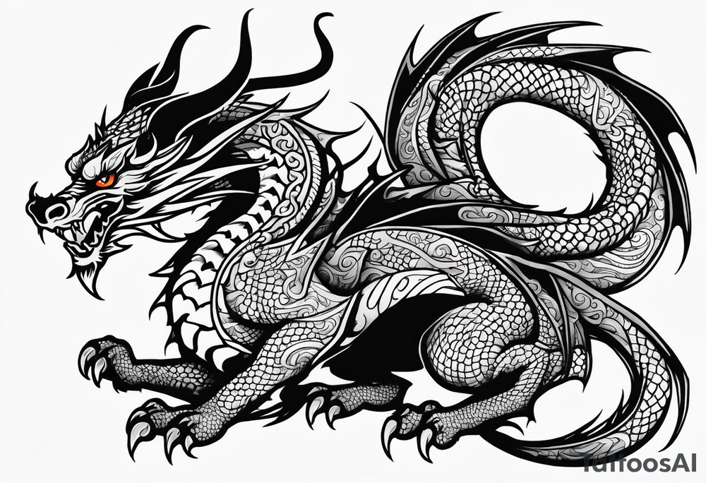 Traditional Dragon full body and smoke tattoo idea