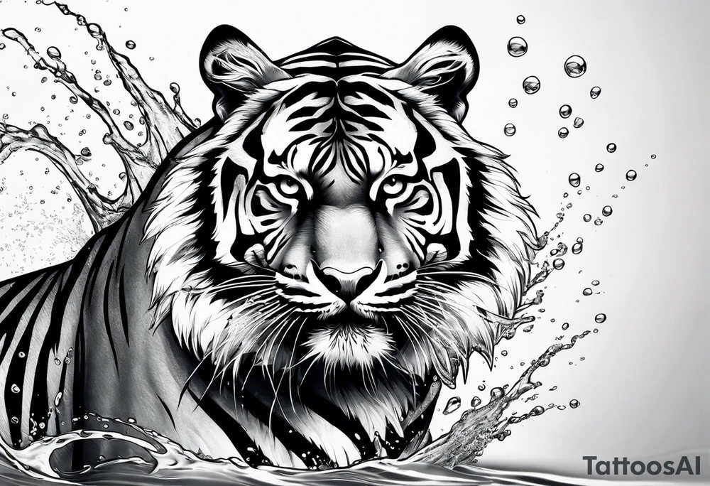 minimalist tiger splashing water tattoo idea